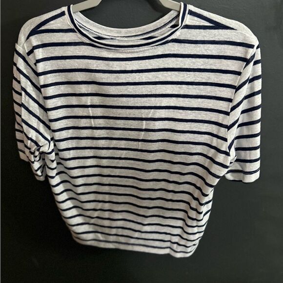 Universal Threads Striped Linen T-Shirt Cropped Size M Navy: White - Picture 3 of 5